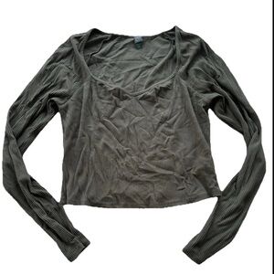 Wild Fable Women's Long Sleeve Ribbed Shirt Size L Sweetheart Neck Olive Green